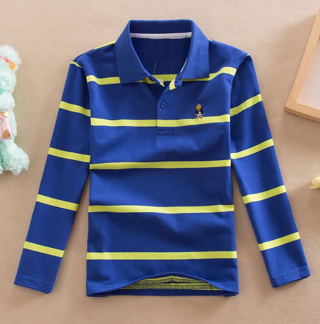 Children's Long Sleeve Shirts Spring Autumn Children's Wear Middle and Large Children's T-shirt Cotton Stripe Polo Shirt