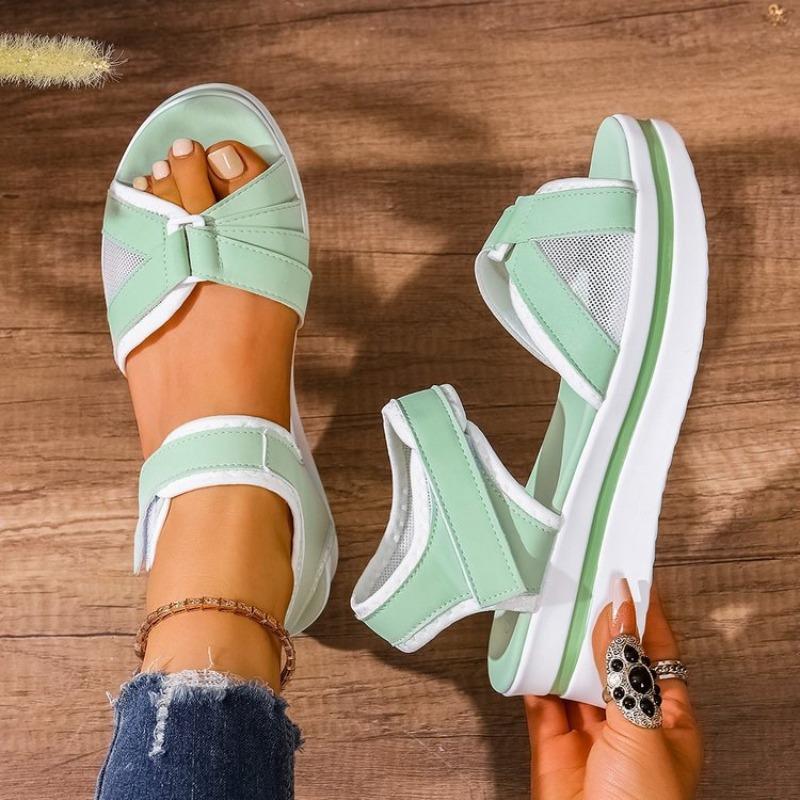 New Large-sized Thick-soled Sandals, Women's Flat Velcro Beach Shoes