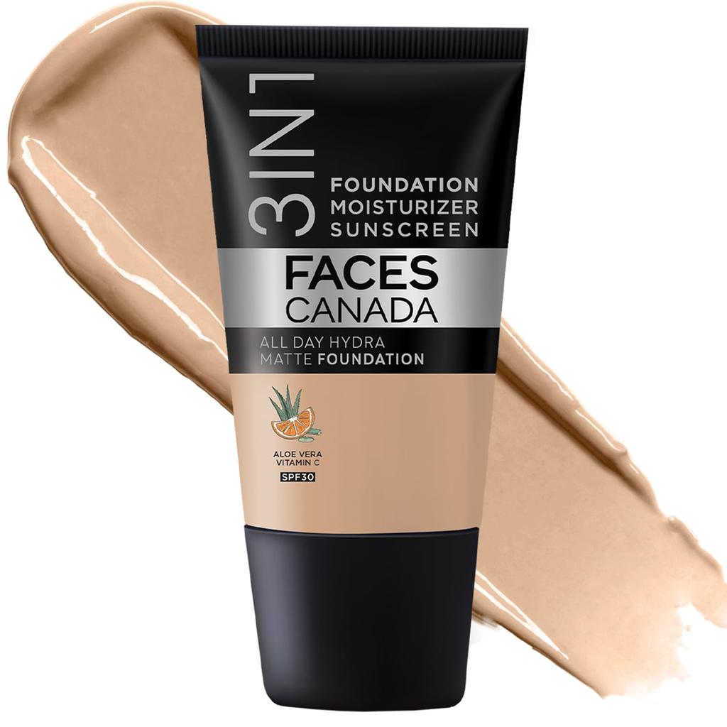 FACESCANADA Cream All Day Hydra Matte Foundation - Mini|3in1 Foundation + Moisturizer + SPF 30|24 HR Aloe Hydration & Vitamin C| 10HR Wear | Medi