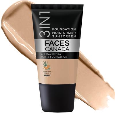 FACESCANADA Cream All Day Hydra Matte Foundation - Mini|3-in-1 Foundation + Feuchtigkeitscreme + LSF 30|24H Aloe-Feuchtigkeit & Vitamin C| 10H Halt | Medi