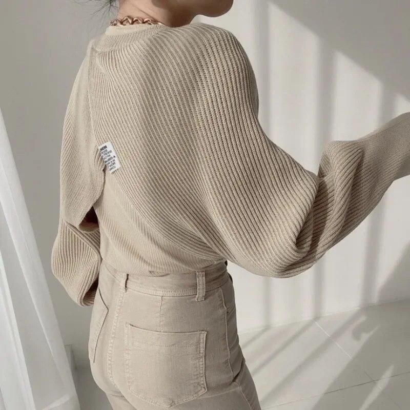 Korean Style Chic Raglan Long Sleeve Pullover Sweet Loose Letter Patch Split Sweater Casual V-neck Office Lady Tops Jumper 29612