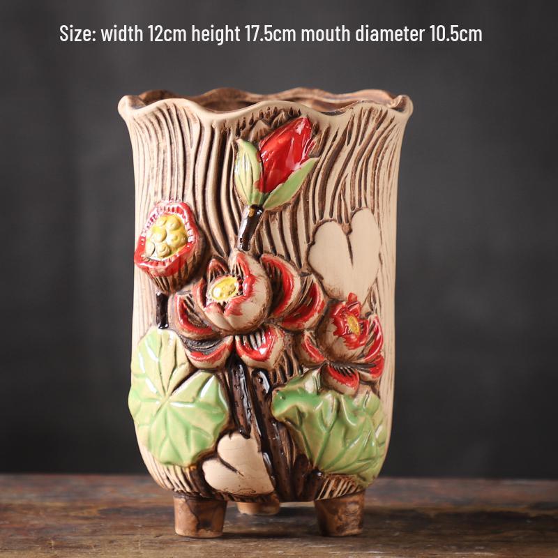 Large Creative Ceramic Terracotta Pot for Succulents - Breathable, Coarse Pottery, Album Style, Suitable for Silk Flowers.