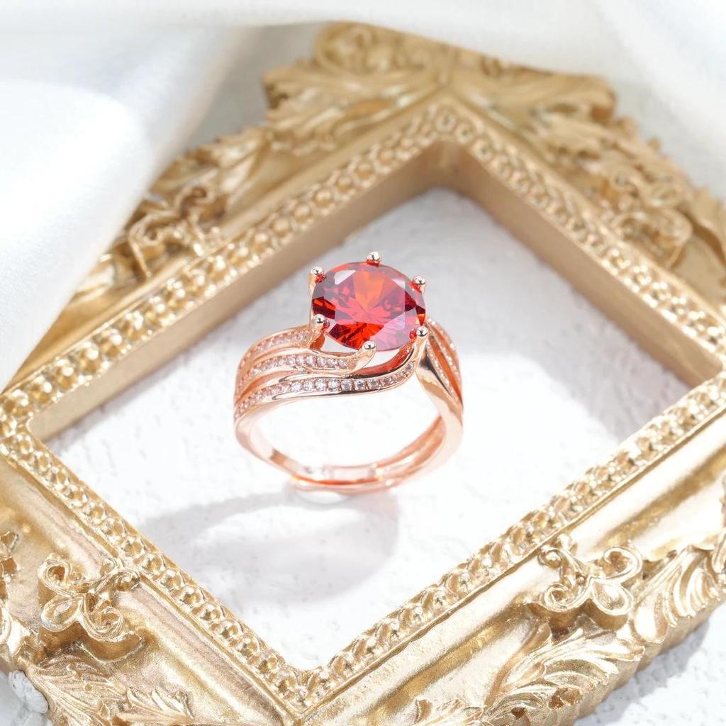Douyin Pomegranate Red Champagne Gold Zircon Ring - Fashionable & Versatile
