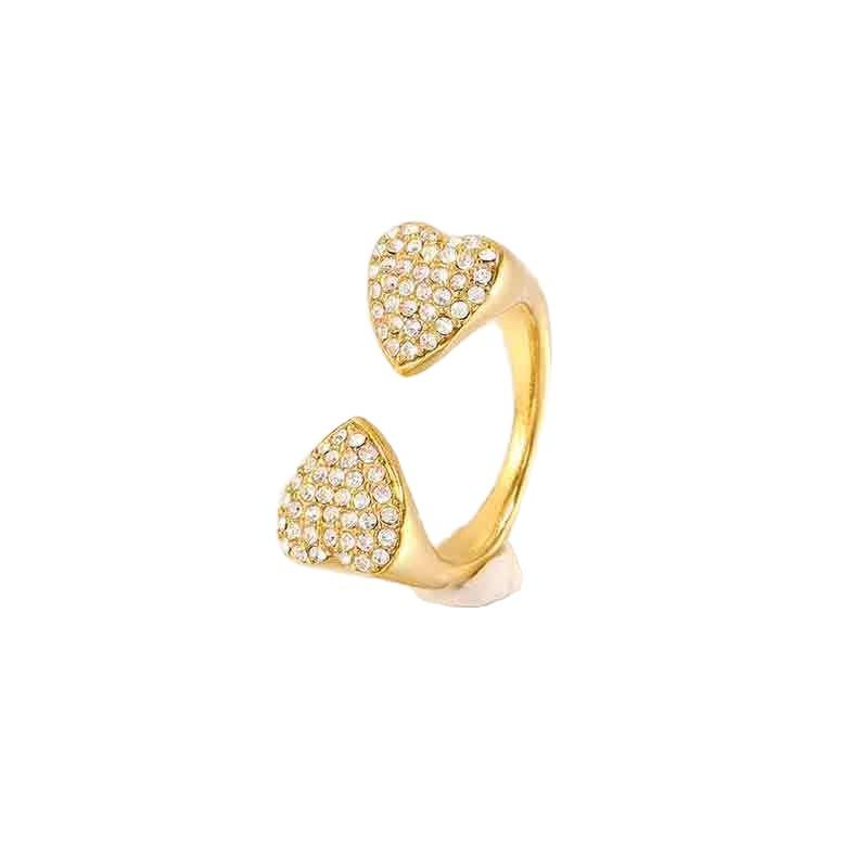 Fashionable Luxury Open Ring - Women's Heart-shaped Ring Set with Zirconia - Unique and High-end Style Finger Ring with Open Design