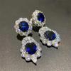 Luxury Blue Cubic Zirconia Dangle Earrings for Women Engagement Wedding Accessories Gorgeous Lady's Ear  Zircon