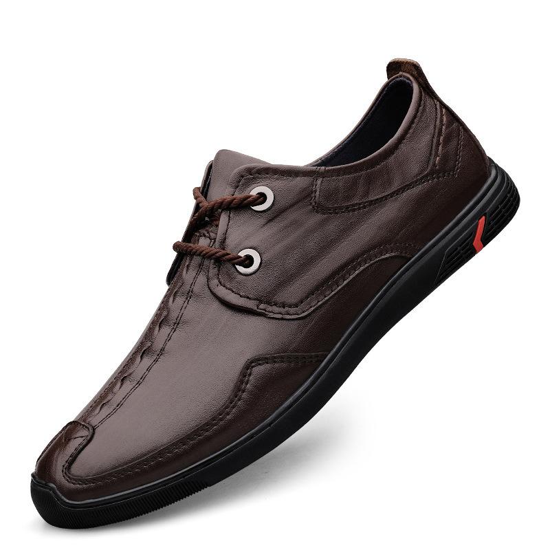 

Men s foot leather shoes spring and summer soft leather soft sole comfortable casual 46 коричневий