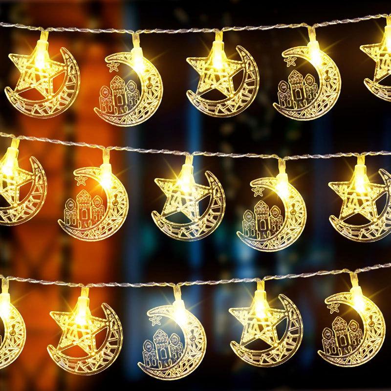 Eid al-Adha LED Moon Castle Lantern String: Middle Eastern Palace Lighting Decor