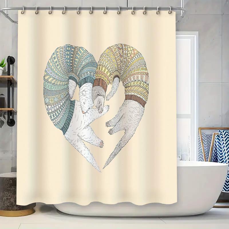 

Cute Animal Love Heart Shower Curtain Set Romantic Forest Deer Backdrop Bathroom Decor Vintage Nature Wall Art Home Textile W60H190(CM)-1 Pcs