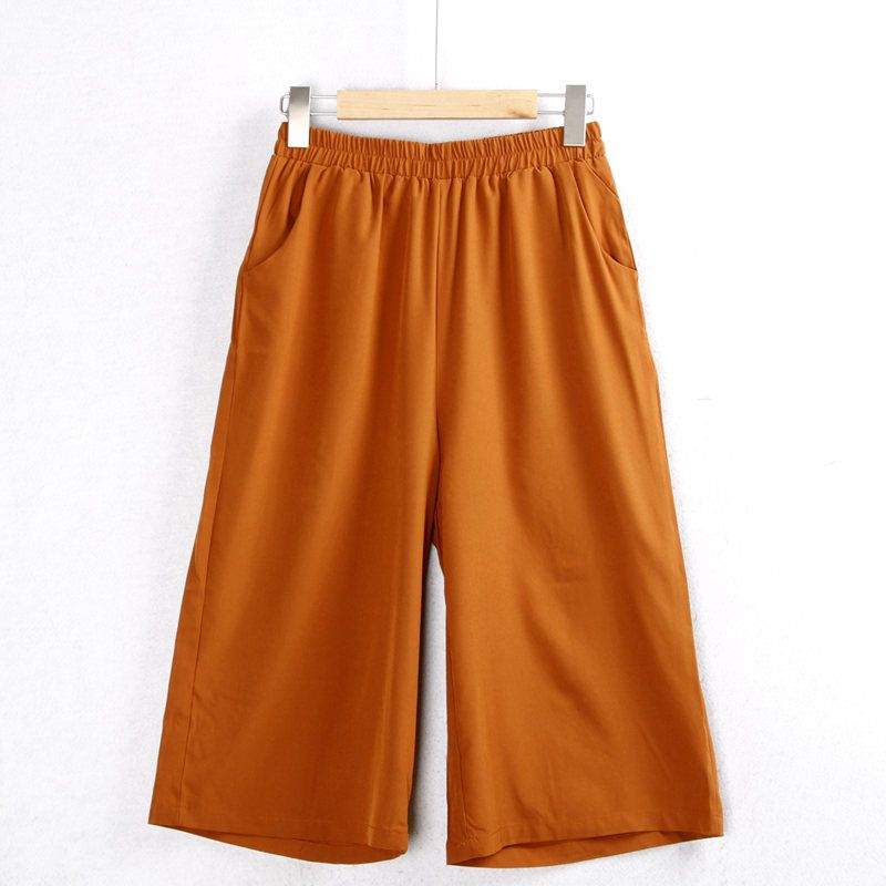 

Wide Leg Elastic High Waist Pure Color Fashion Thin Pirate Shorts Brick Red XL