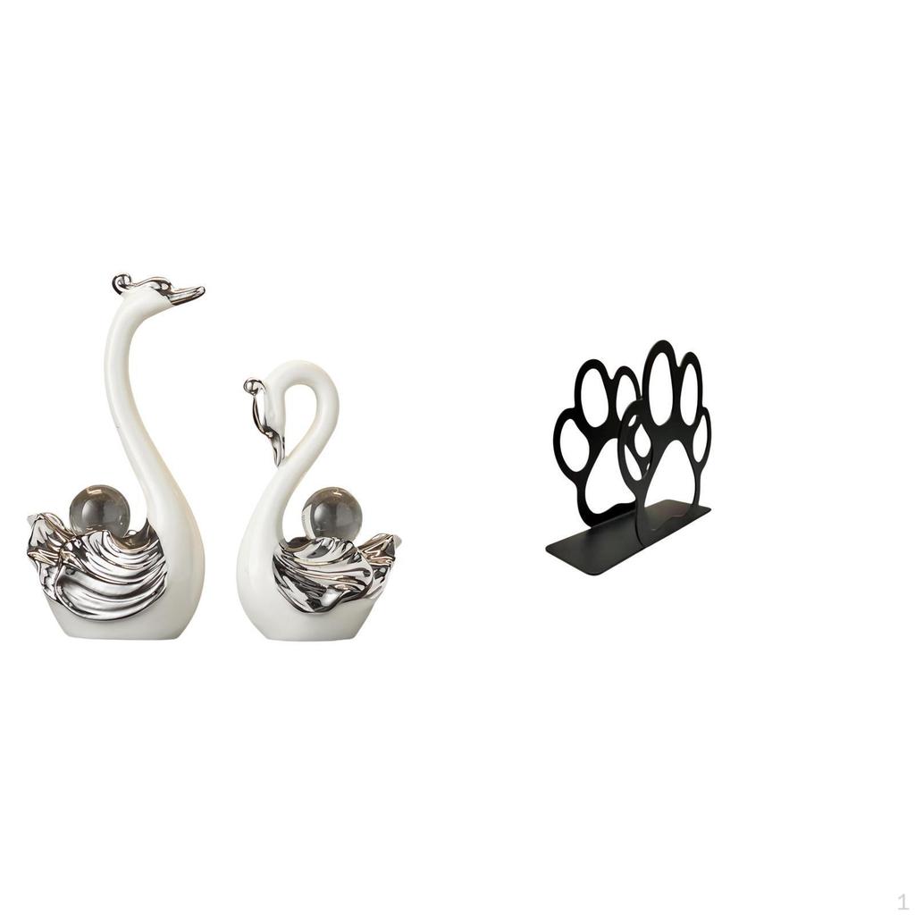 Porcelain Swan Figurine And Iron Dog Paw Napkin Holder Collection Elegant Animal Home Decor for