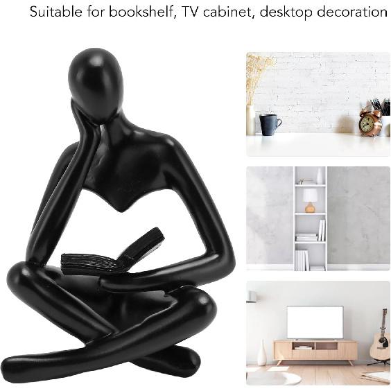 AUNMAS Thinker Reading Statue, Abstract Resin Sitting Figure Ornament for Living Room Cabinet Decoration (Black)