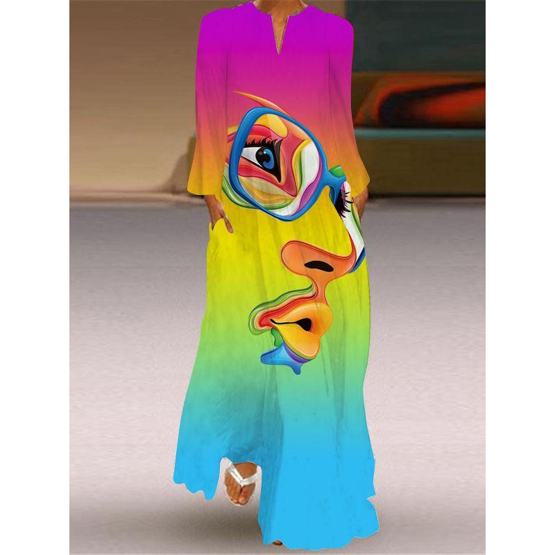 Loose Plus Size Stage Catwalk Photo Long Dress Long Sleeve Dress 2025 New Women Fashion 3D Print Women Clothes