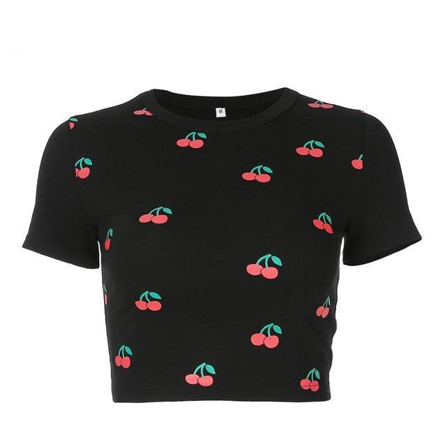 

Black Cherry Summary Crop Top Tee Kawaii Shirt Women