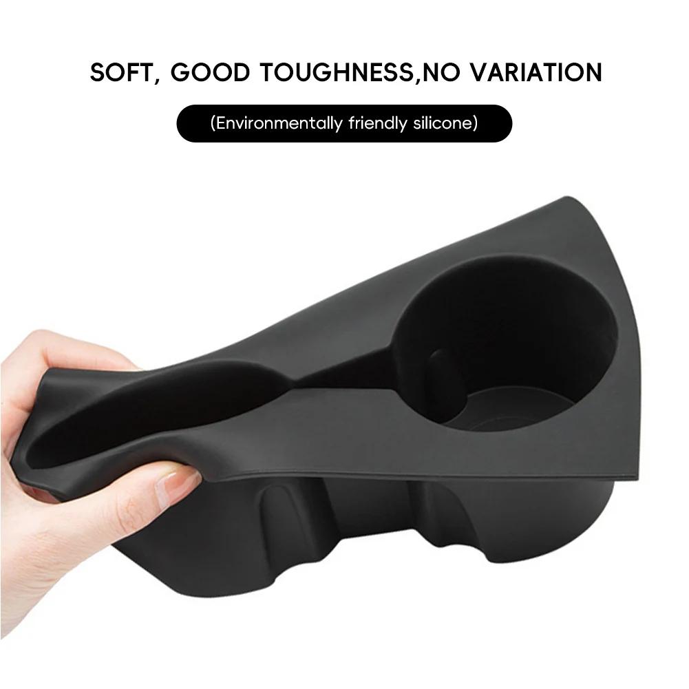 Car Console TPE Water Cup Holder Insert with Car Key Card Slot For Tesla Model Y 2021 2022 2023 2024 Model 3 2017-0223