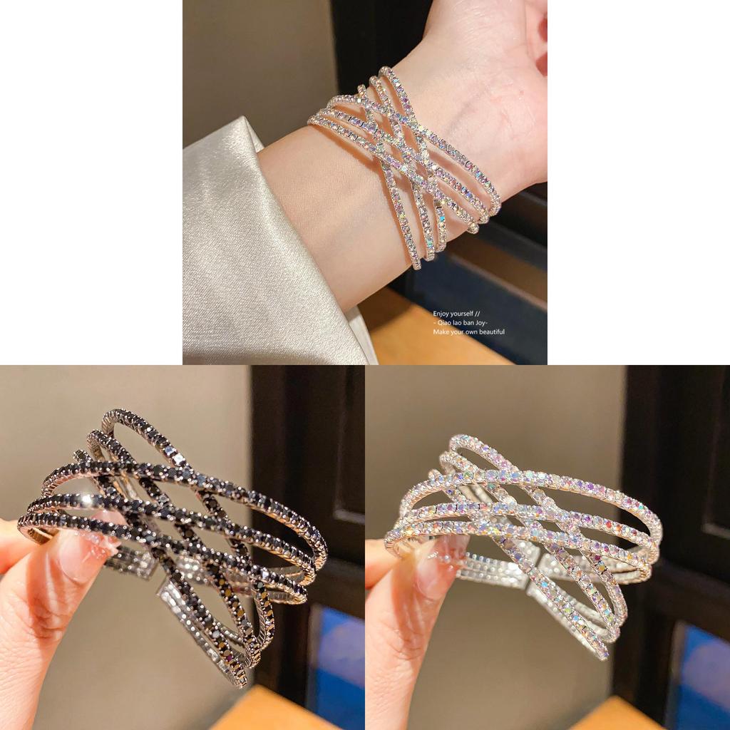 Geometric Diamondstudded Square Bangle With Crossed Openings For Fashion Women