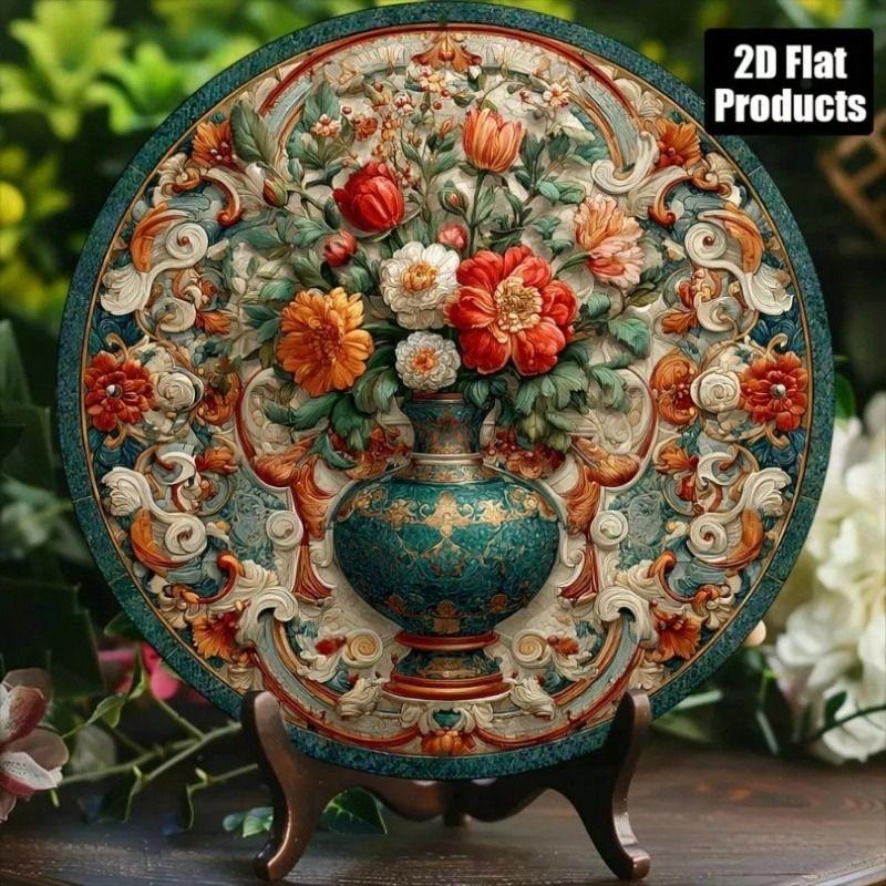 Retro Flower Metal Sign 8x8 Inch, Antivandal Aluminum Wall Poster for Home Decor