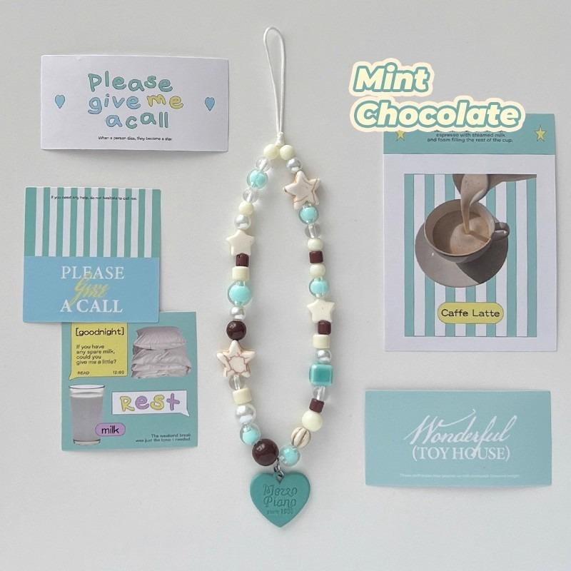 Ins Style Star Beaded Mint Chocolate Mobile Phone Lanyard For Ccd Camera