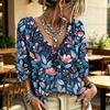 Women's Casual V-Neck Printed Tie Ruffle Blouse for Everyday Wear
