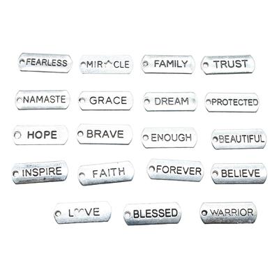 10pcs Word Tags Pendant Charms Antique Silver Color Blessed Faith Believe Trust Family Namaste Fearless Dream Hope Charms