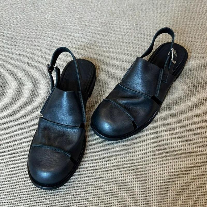 Versiune piele de vacă~ geantă versatilă retro cu toc jos pantofi half slippers noi pentru femei pantofi Muller sandale romane