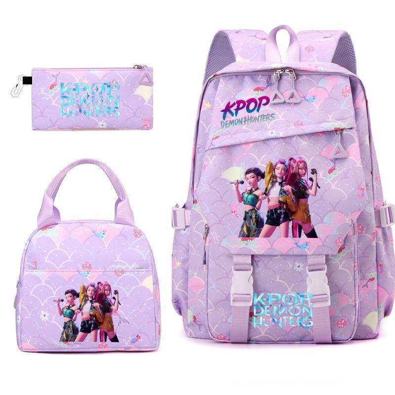 New K-POP Witch Hunters Cartoon Printed Student Pencil Bag Lunch Bag Three-piece Backpack