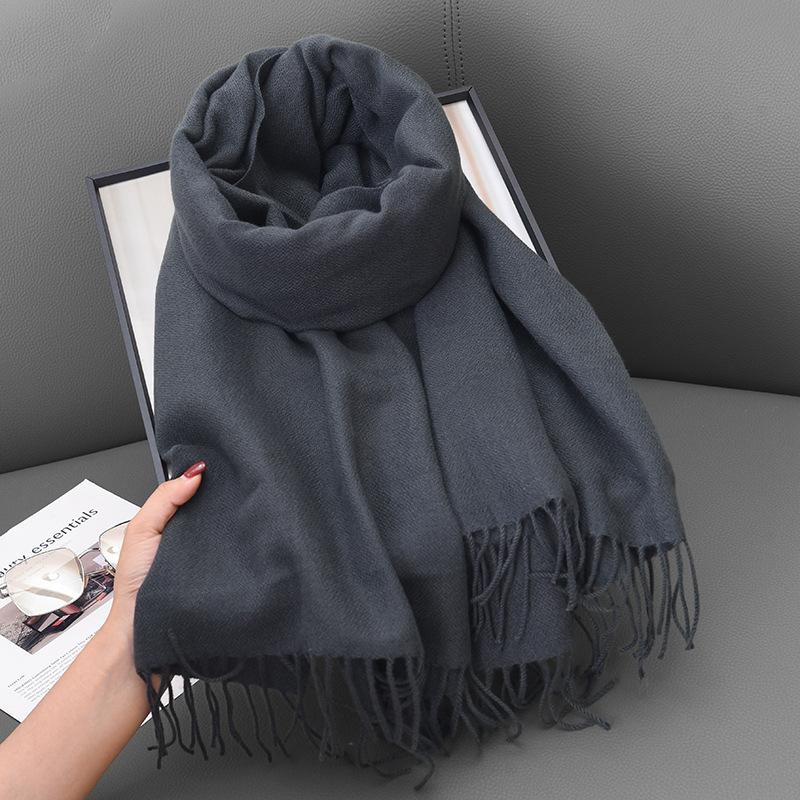 Scarf Winter Women'S Cashmere Literary And Artistic Thickening Warm Dual-Purpose Solid Color Fashion Atmosphere Scarf