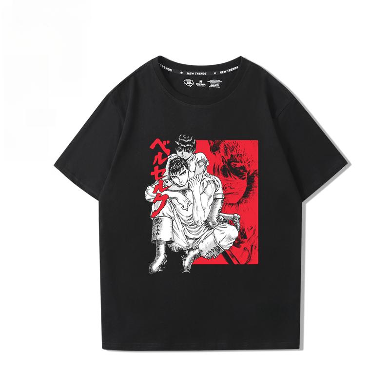 Berserk Anime Hübscher Druck 100% Baumwoll-T-Shirt Sommer Herren Lässig Bequem Atmungsaktiv Streetwear