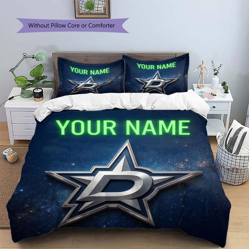 Custom Name,Dallas Stars Pattern Bedding Home Decoration Birthday Gift ( 1 Duvet Cover + 2 Pillowcase, Without Core),fan Merchandise.