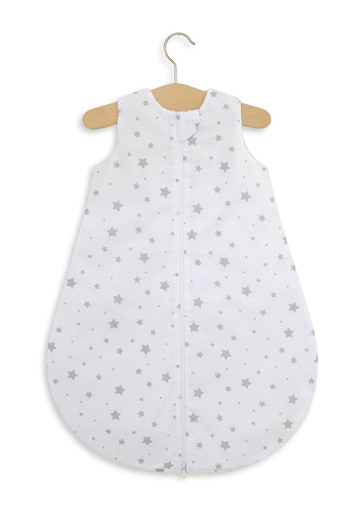 Rounded cotton sleeping bag for children S 0-6 months summer TOG 1.0 - mini stars gray
