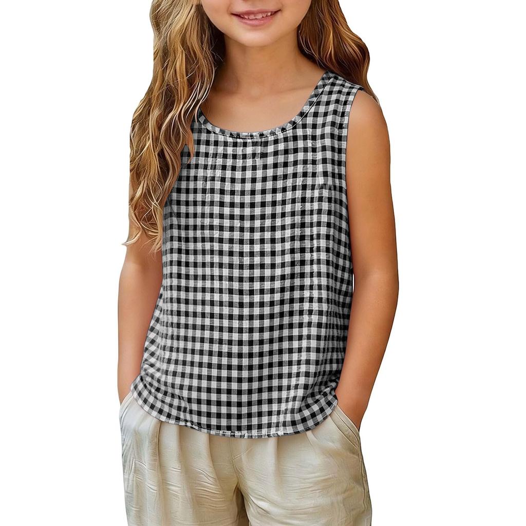 Ärmelloses Tanktop für Mädchen Lässige karierte Weste Leichtes Sommerhemd für Kinder Weicher atmungsaktiver Stoff Bequeme Passform