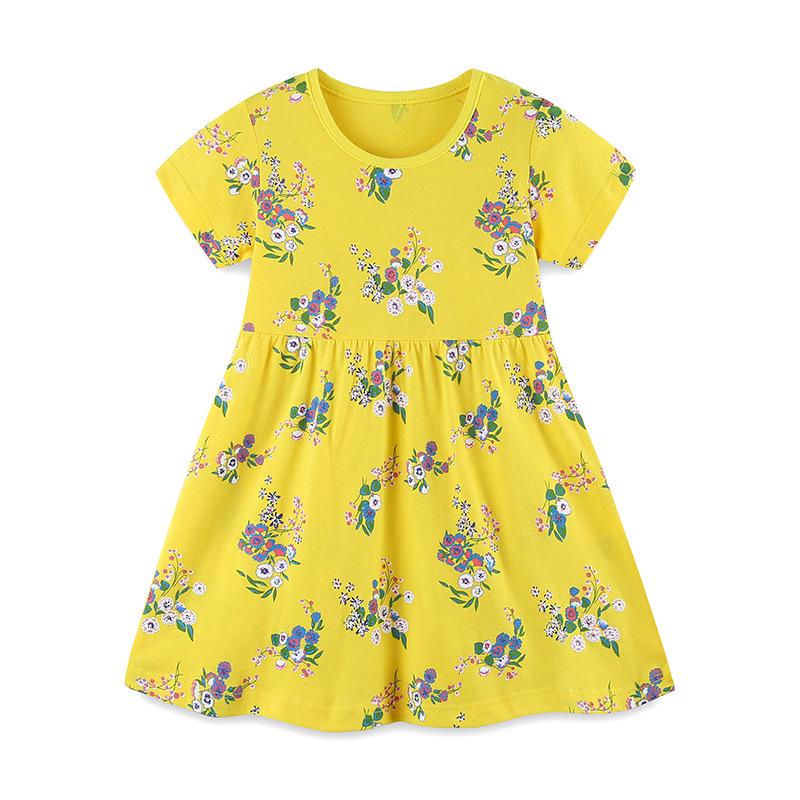 European Style Girls Summer Dresses: New Arrivals, Casual Round Neck, Fashionable Printed Princess Dresses 3Y
