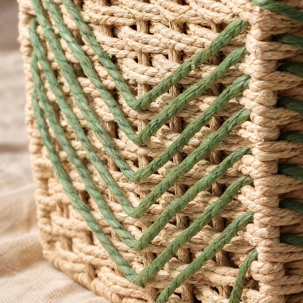 Rectangular Storage Basket with Leather Handles Open-Top Desktop Woven