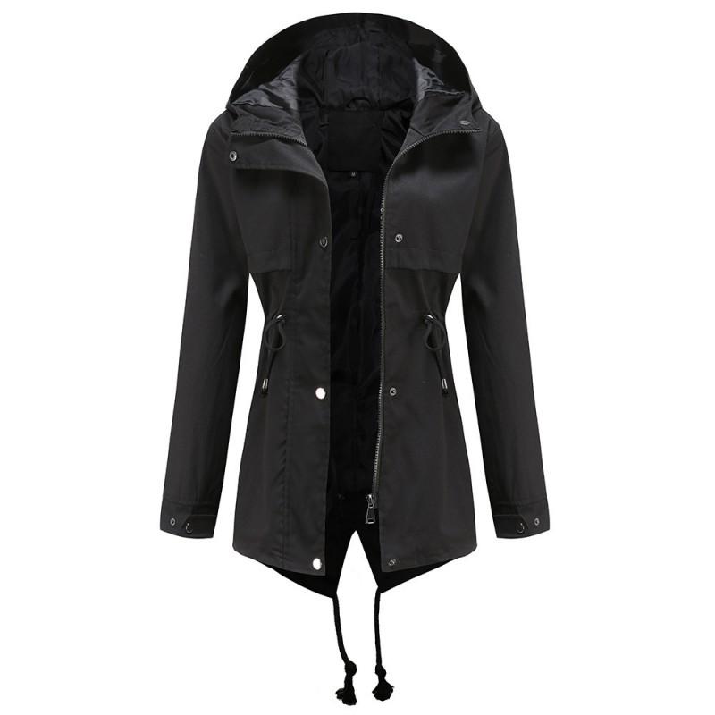 Lett hette-trenchcoat for kvinner, mellomlang regnjakke med snøring i midjen - Kasual chic yttertøy