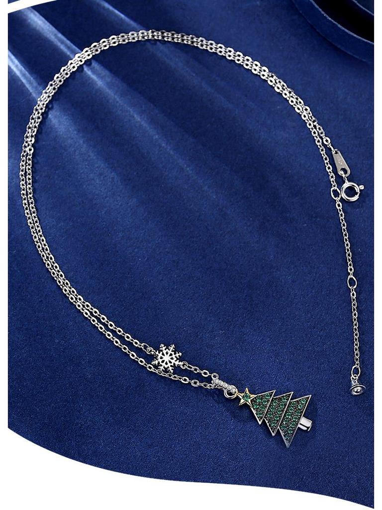Min Yue Original S925 Silver Necklace with Zircon Christmas Tree Pendant for Women - European & American Style Clavicle Chain