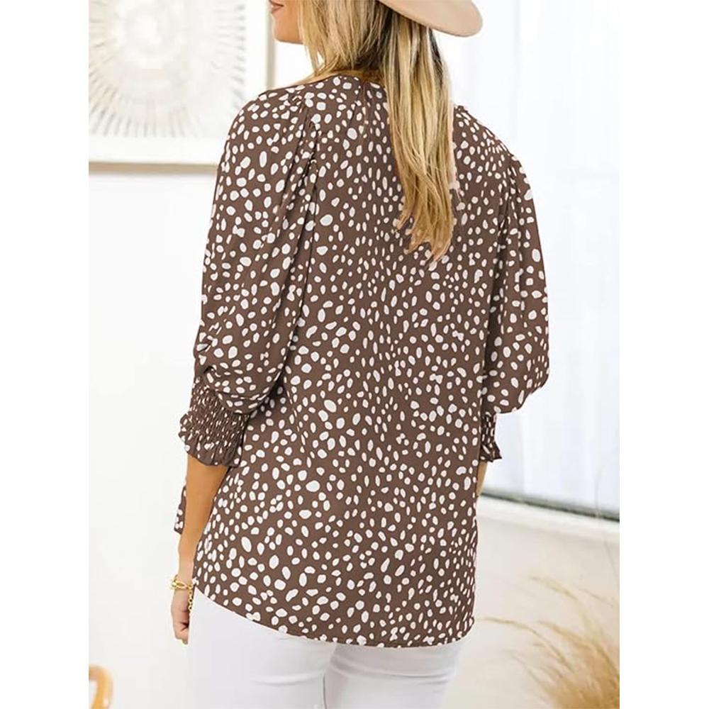 3/4 Sleeve Length Womens Tops Crewneck Loose Fit Polka Dot Blouses Dressy Casual Chiffon Shirts