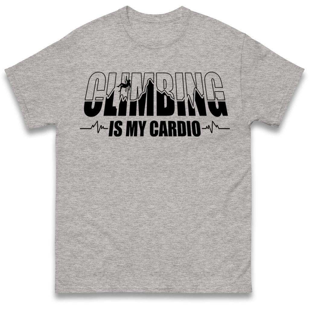 Funny Climbing Is My Cardio Sports Tshirt Unisex Rock Climber Gift Loose Fit Casual Daily Wear Cotton Short Sleeve Shirts
