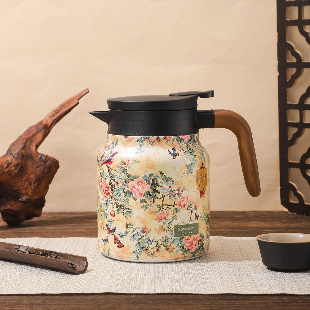 Stainless Steel Vintage Floral Tea Thermos Drip-Proof Mini Hot Tea Pot Stewed Tea Maker  Kitchen
