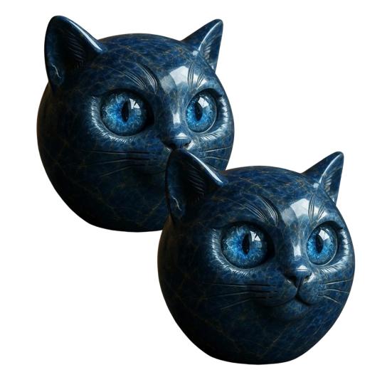 Handmade Cat Stone Imitation Crystal Cat Head Sculpture Resin Healing