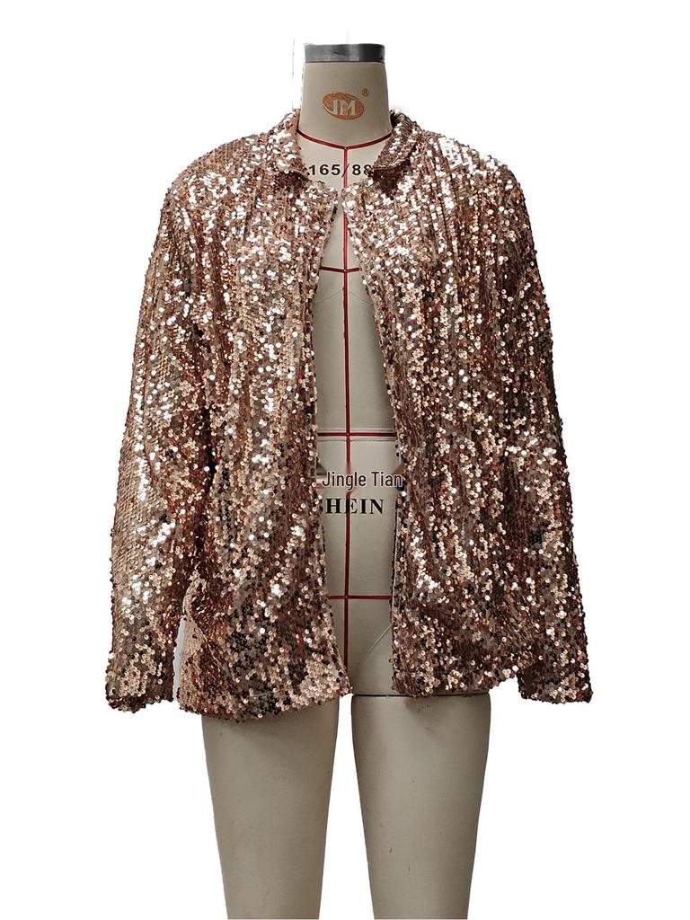 Europäische & Amerikanische Lässige Paillettenrevers Langarmjacke