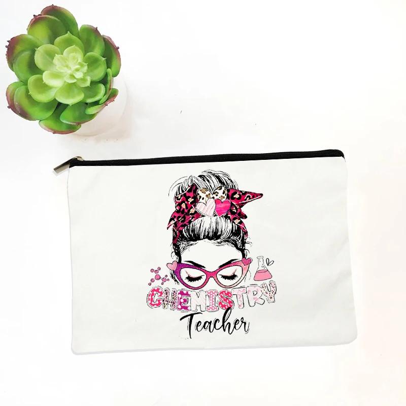 Teach Love Inspire Teacher Makeup Cosmetic Bags  Back To School Gift Beauty Cases Pencil Pouch Organizer Storage Box Mini Purse