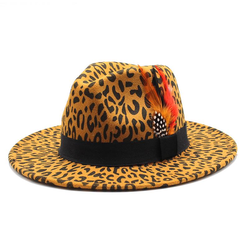 Hat Season Woolen Hat Leopard Print Top Hat Big Brim Men'S And Women'S Four Seasons Casual Straight Edge Jazz Hat