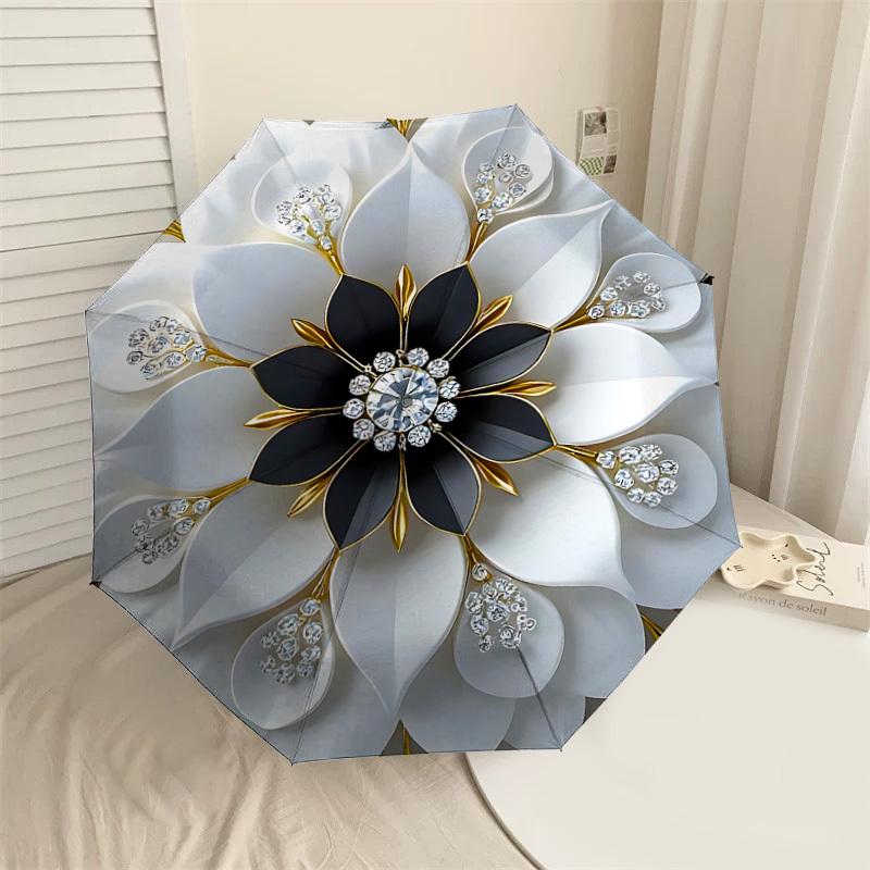 

1PC Floral Ornament Diamonds Umbrella-8-Rib Reinforced, Automatic Open, Lightweight & Durable, Cute Fashion Accessory for Outdoor-F2707
