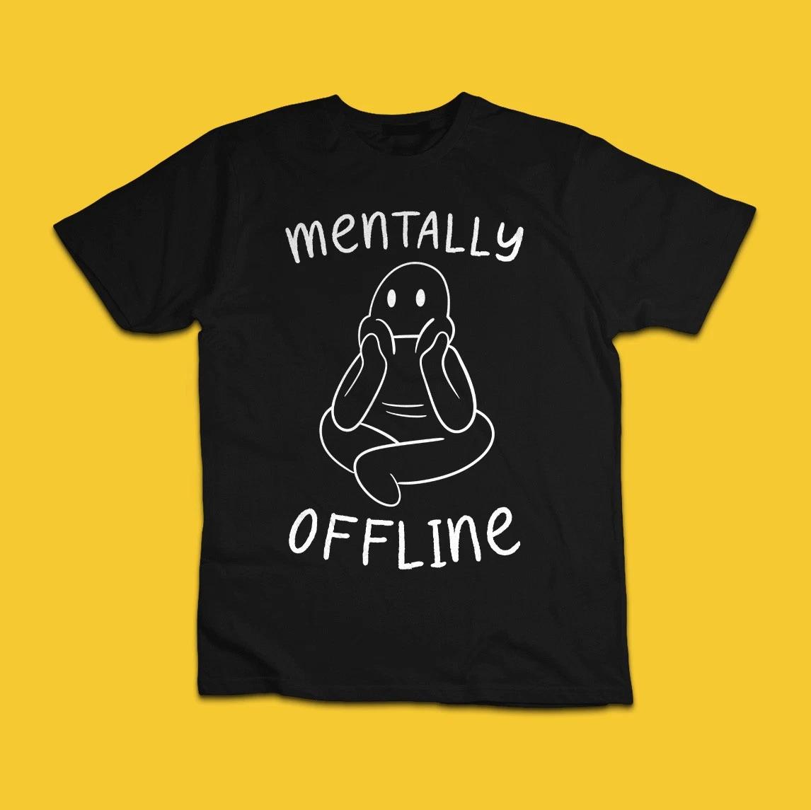 Mentally Offline Funny Social Battery Graphic T-Shirt 4XL
