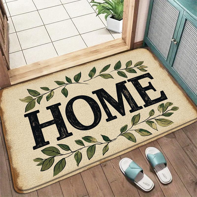 Brown Home Black Handwritten Carpet Mat Anti-Slip Rubber Backing Rug for Entryway Front Door Mat Hallway Home Decoration Durable