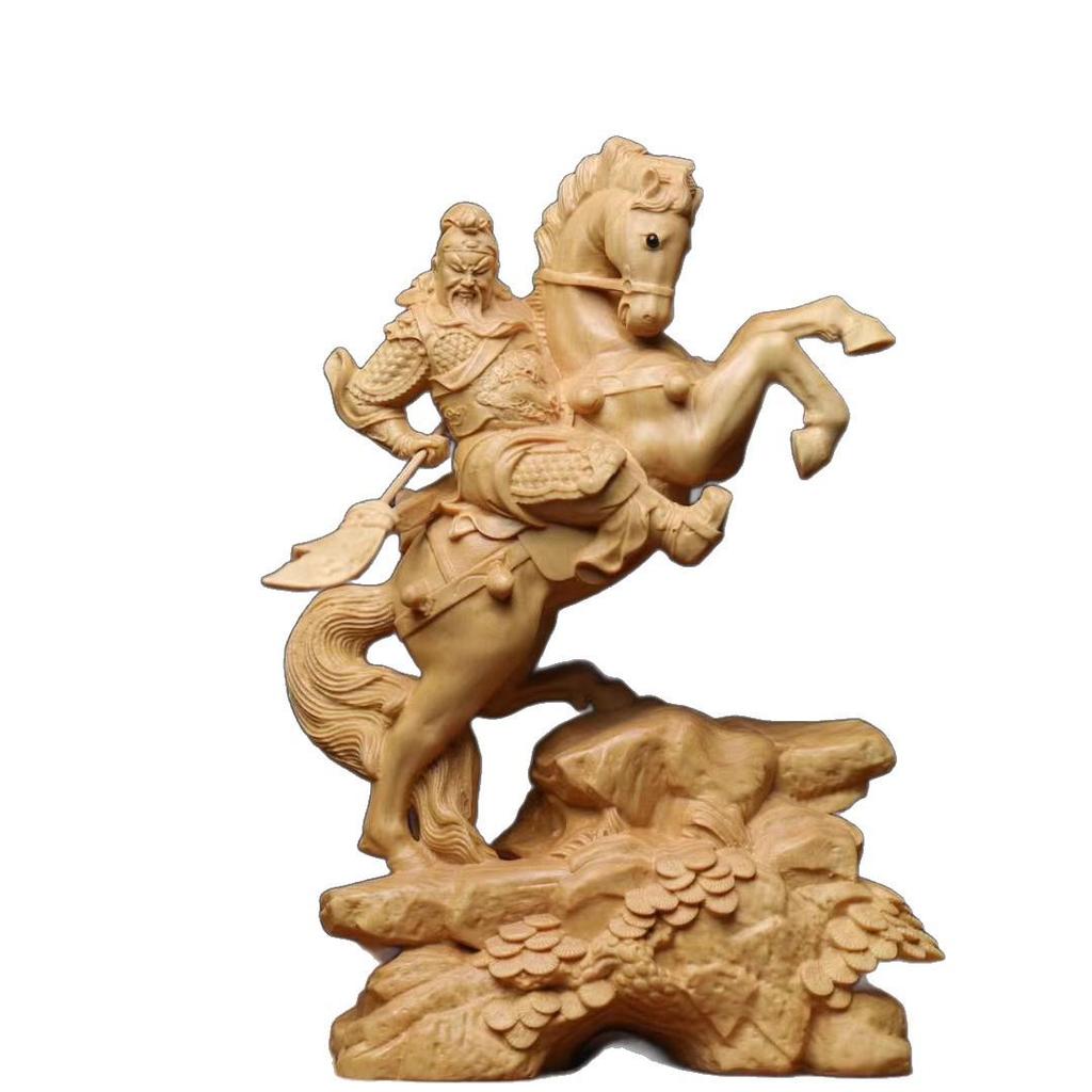 Small-Leaf Boxwood Carving: Mighty Guan Gong Ornament, Scenic Spot Style
