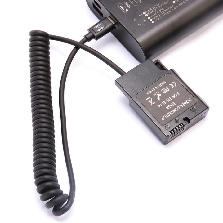 EN-EL14 Dummy Battery USB-C Coupler Adapter for W/ USB C-type Spring Power Cable