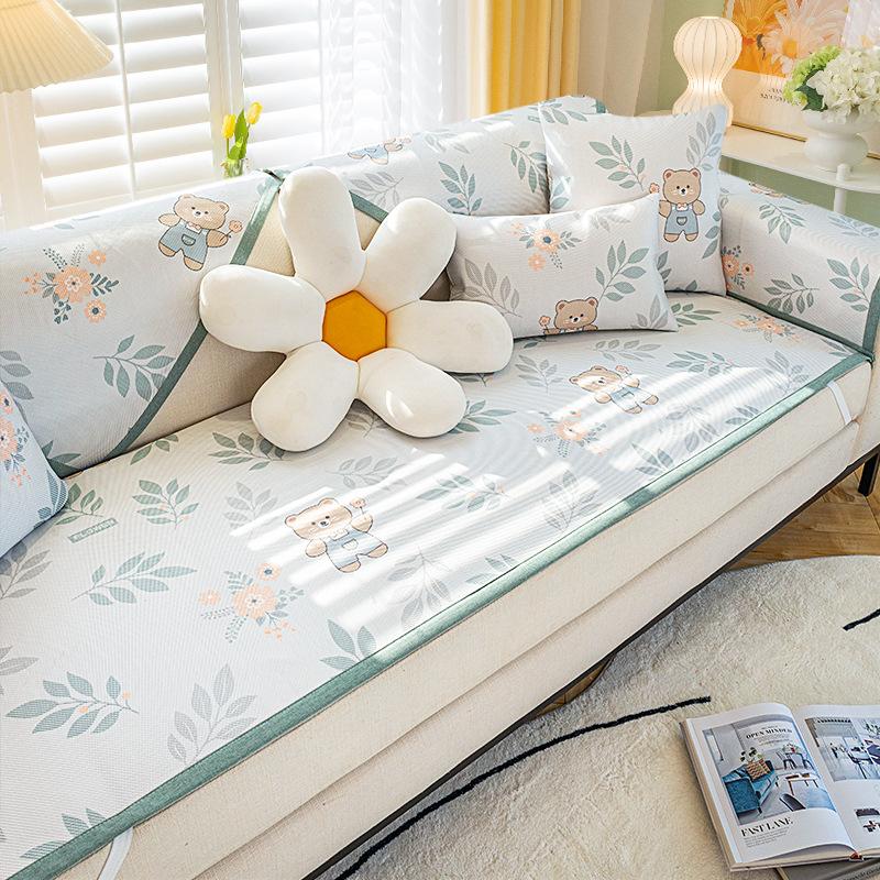 Cartoon Ice Rattan Sofa Cushion Cool Mat Cool Cushion Ice Silk Mat Washable Summer Sofa Cover Cover Cushion Cover Cloth Towel Mat