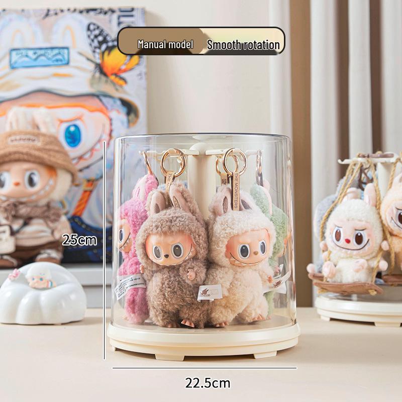 Labubu Charm Music Rotating Display Box: Transparent Plush Doll Figurine Storage Stand