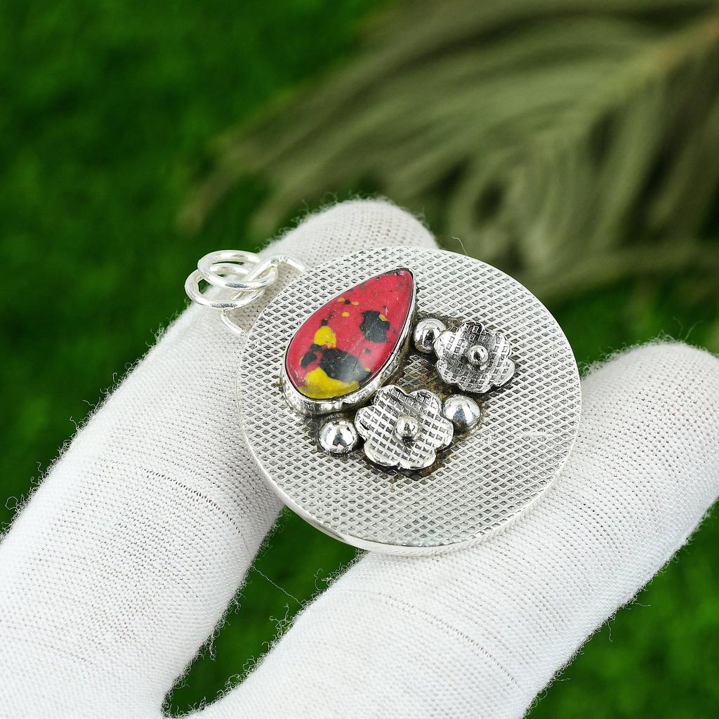 Birthday Gift For Her Natural Mosaic Balloon Jasper Gemstone Pendant 925 Silver