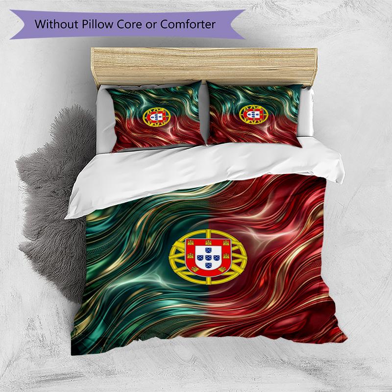 Set Biancheria da Letto Stampata Calcio Portogallo 3 Pezzi Set Copriletto Traspirante Accogliente come Regalo per la Casa Nuova o per le Feste